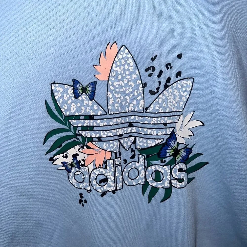 ADIDAS HER Studio London Floral Hoodie Light Blue Kids Girls XL